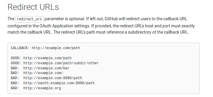 GitHub OAuth2 Redirection rules